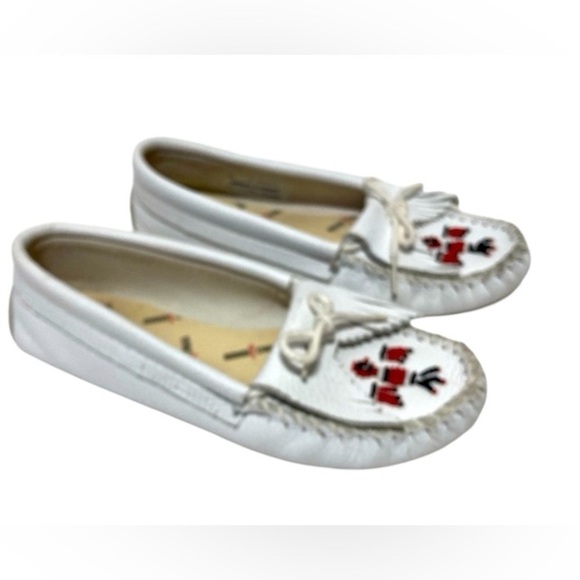 White Leather Minnetonka Thunderbird Moccasins - Picture 3 of 8